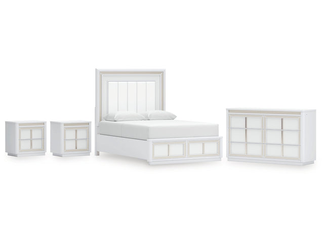 Chalanna White Queen Storage Bed, Dresser and 2 Nightstands - Ornate Home