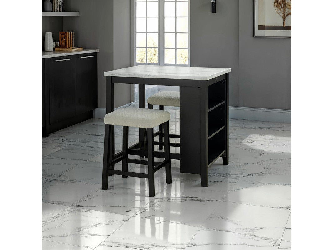 Chalcedony Black/White/Ivory 3 Pc. Counter Ht. Table Set w/ USB - Ornate Home