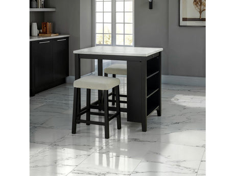 Chalcedony Black/White/Ivory 3 Pc. Counter Ht. Table Set w/ USB - Ornate Home