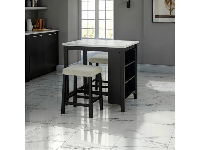 Chalcedony Black/White/Ivory 3 Pc. Counter Ht. Table Set w/ USB - Ornate Home