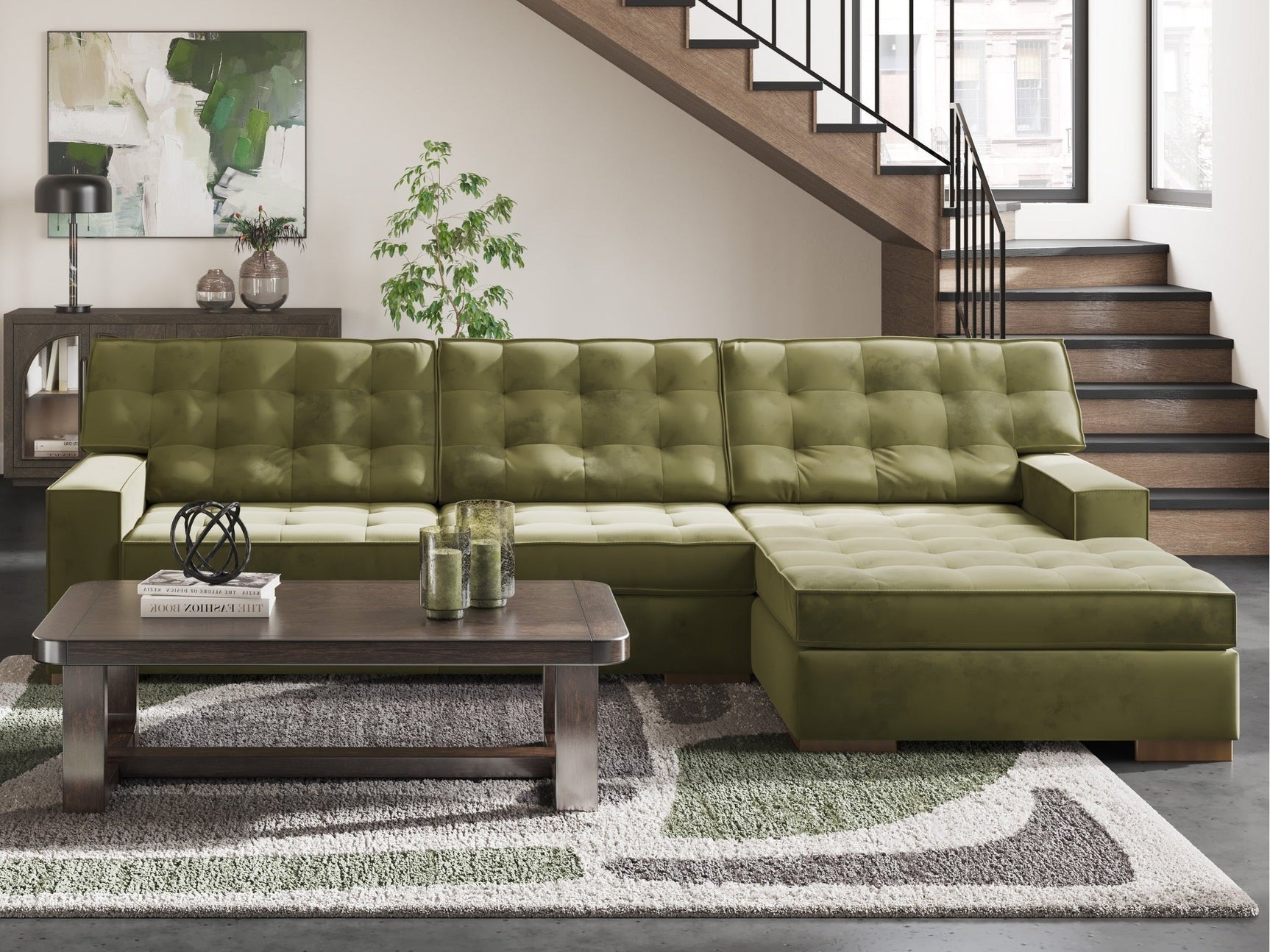 Chalcombe Olive 2-Piece RAF Sectional with Chaise (Online Special Price) - Ornate Home