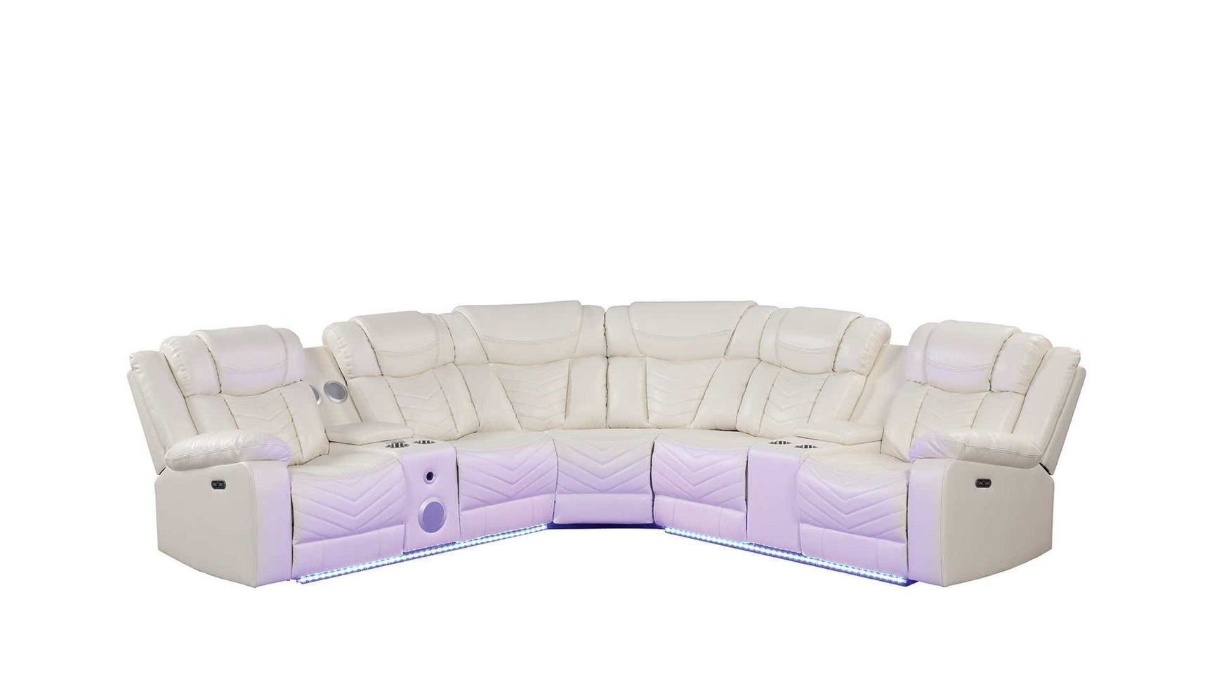 Challenger Beige Faux Leather Reclining Sectional Sofa w/ Built in USB-C Ports & Bluetooth - Ornate Home