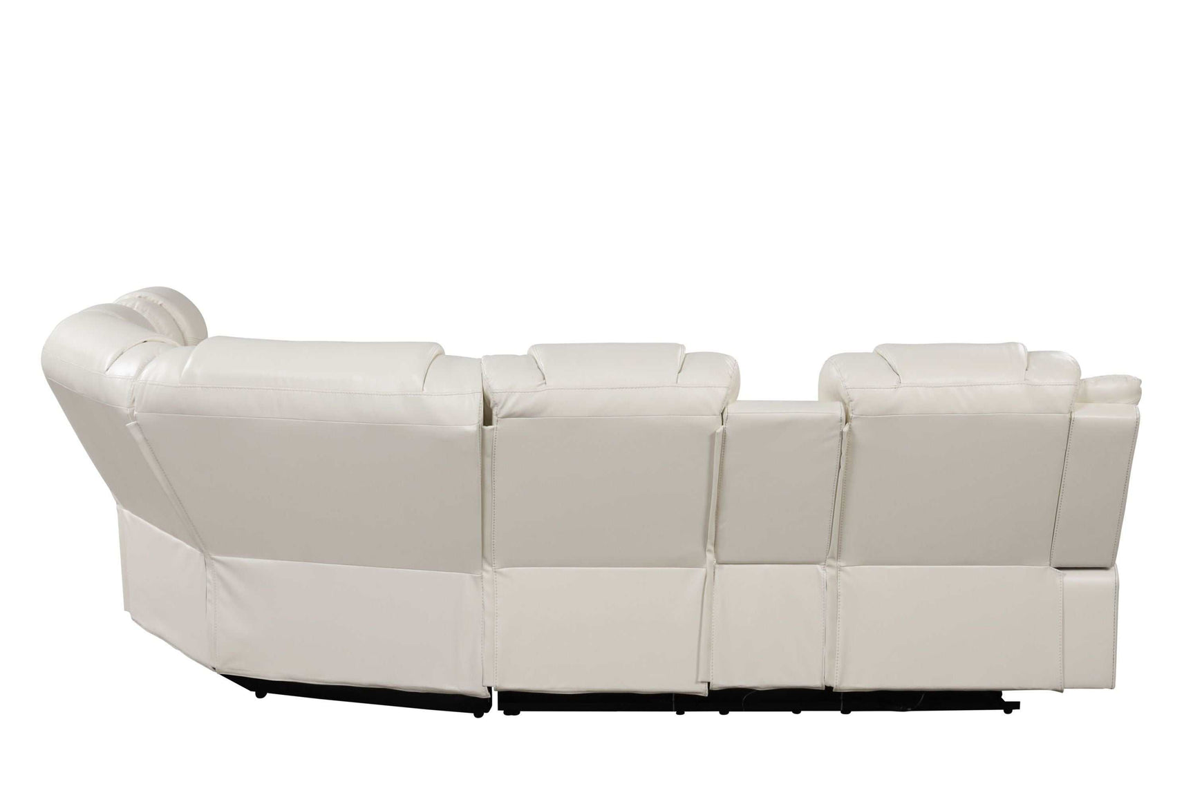 Challenger Beige Faux Leather Reclining Sectional Sofa w/ Built in USB-C Ports & Bluetooth - Ornate Home
