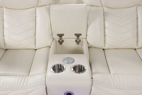 Challenger Beige Faux Leather Reclining Sectional Sofa w/ Built in USB-C Ports & Bluetooth - Ornate Home