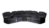 Challenger Black Faux Leather Reclining Sectional Sofa w/Built in USB-C Ports & Bluetooth - Ornate Home