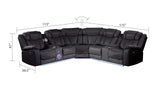 Challenger Black Faux Leather Reclining Sectional Sofa w/Built in USB-C Ports & Bluetooth - Ornate Home