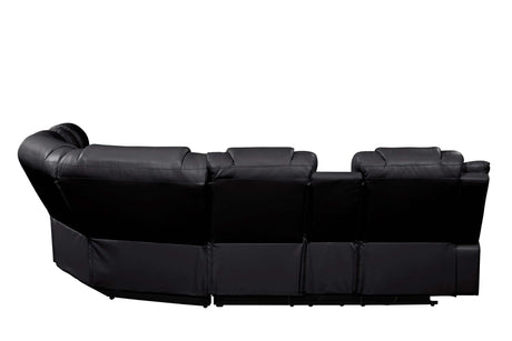 Challenger Black Faux Leather Reclining Sectional Sofa w/Built in USB-C Ports & Bluetooth - Ornate Home