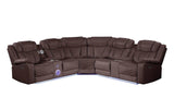 Challenger Brown Faux Leather Reclining Sectional Sofa w/Built in USB-C Ports & Bluetooth - Ornate Home