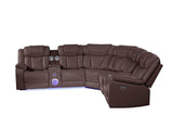Challenger Brown Faux Leather Reclining Sectional Sofa w/Built in USB-C Ports & Bluetooth - Ornate Home