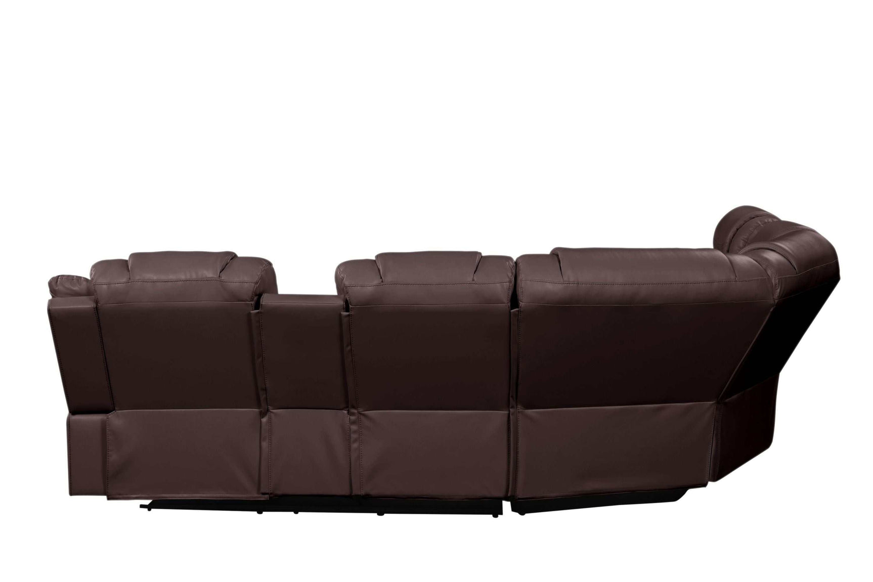 Challenger Brown Faux Leather Reclining Sectional Sofa w/Built in USB-C Ports & Bluetooth - Ornate Home