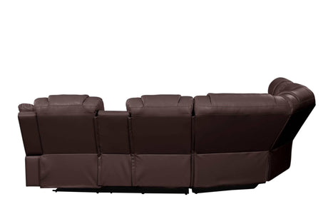 Challenger Brown Faux Leather Reclining Sectional Sofa w/Built in USB-C Ports & Bluetooth - Ornate Home