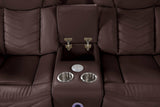 Challenger Brown Faux Leather Reclining Sectional Sofa w/Built in USB-C Ports & Bluetooth - Ornate Home