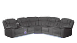 Challenger Gray Faux Leather Reclining Sectional Sofa w/Built in USB-C Ports & Bluetooth - Ornate Home