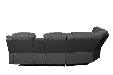 Challenger Gray Faux Leather Reclining Sectional Sofa w/Built in USB-C Ports & Bluetooth - Ornate Home