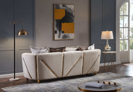 Chanelle Beige Velvet Living Room Set / 3pc - Ornate Home