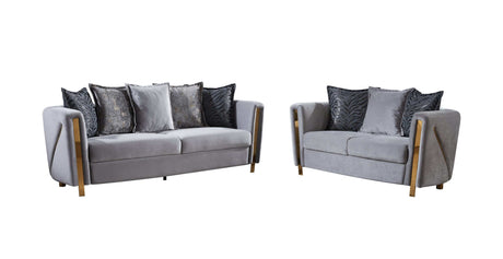 Chanelle Gray Velvet Living Room Set / 2pc - Ornate Home
