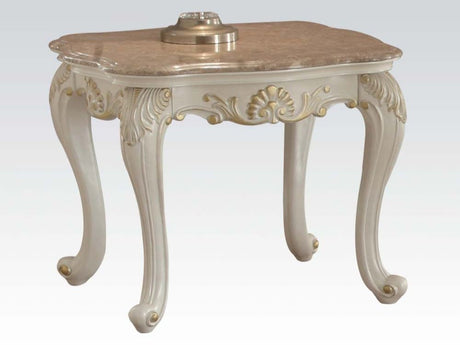 Chantelle End Table with Marble Top in Pearl White - Ornate Home