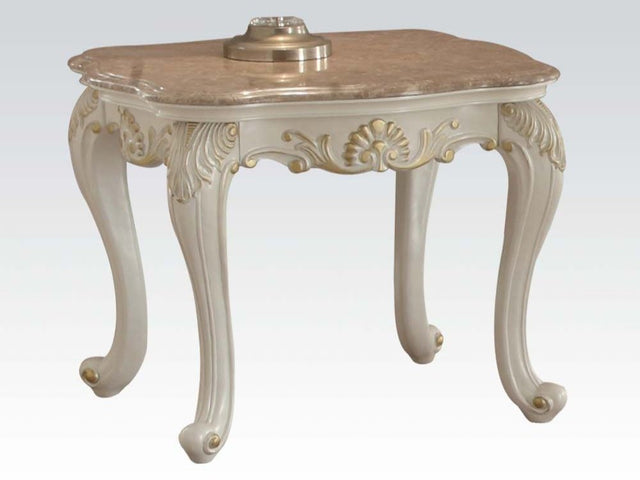 Chantelle End Table with Marble Top in Pearl White - Ornate Home