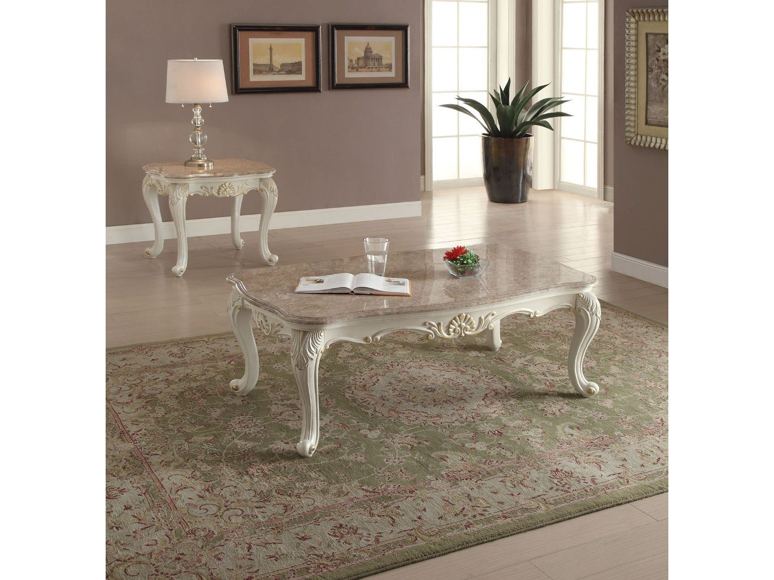 Chantelle Marble & Pearl White Coffee Table - Ornate Home
