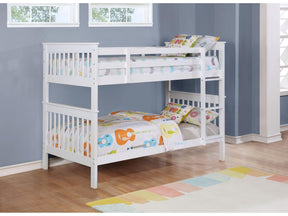 Chapman White Wood Twin Over Twin Bunk Bed with Mattress - Ornate Home