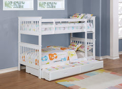 Chapman White Wood Twin Over Twin Bunk Bed with Mattress - Ornate Home