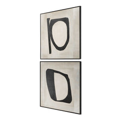Characters Black/Brown/White Abstract Art (Set of 2) - Ornate Home