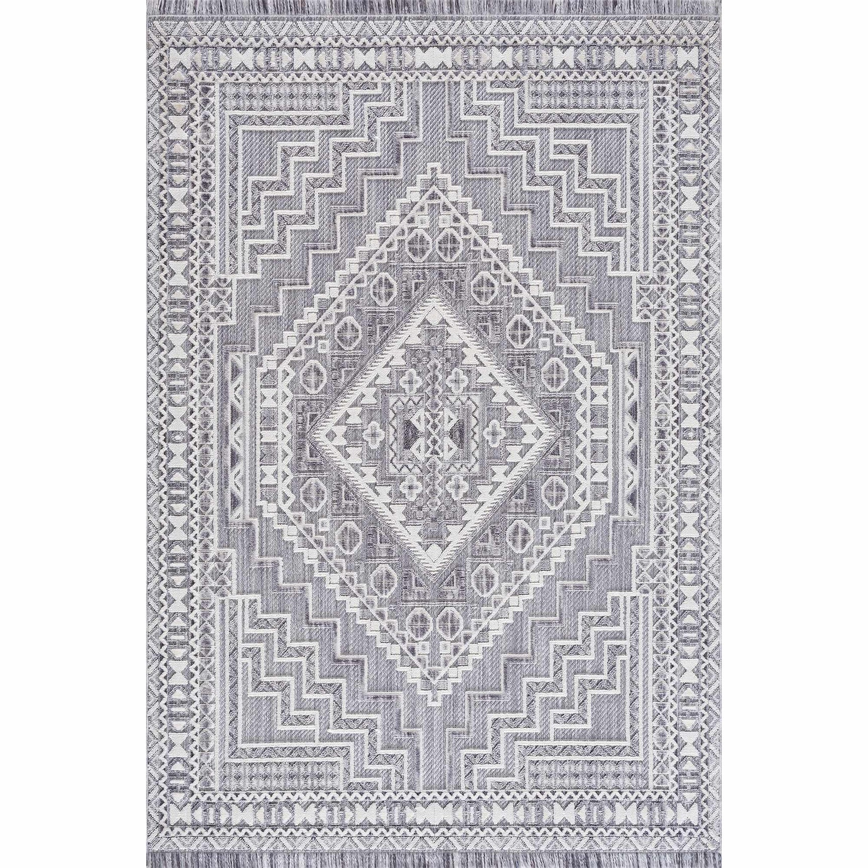 Charcoal Alya Textured Medallion Fringe Area Rug - Clearance - Ornate Home