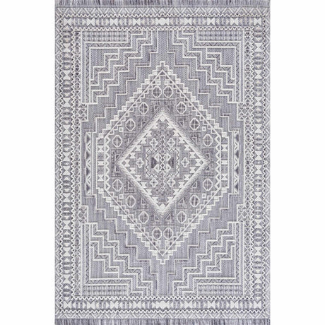 Charcoal Alya Textured Medallion Fringe Area Rug - Clearance - Ornate Home