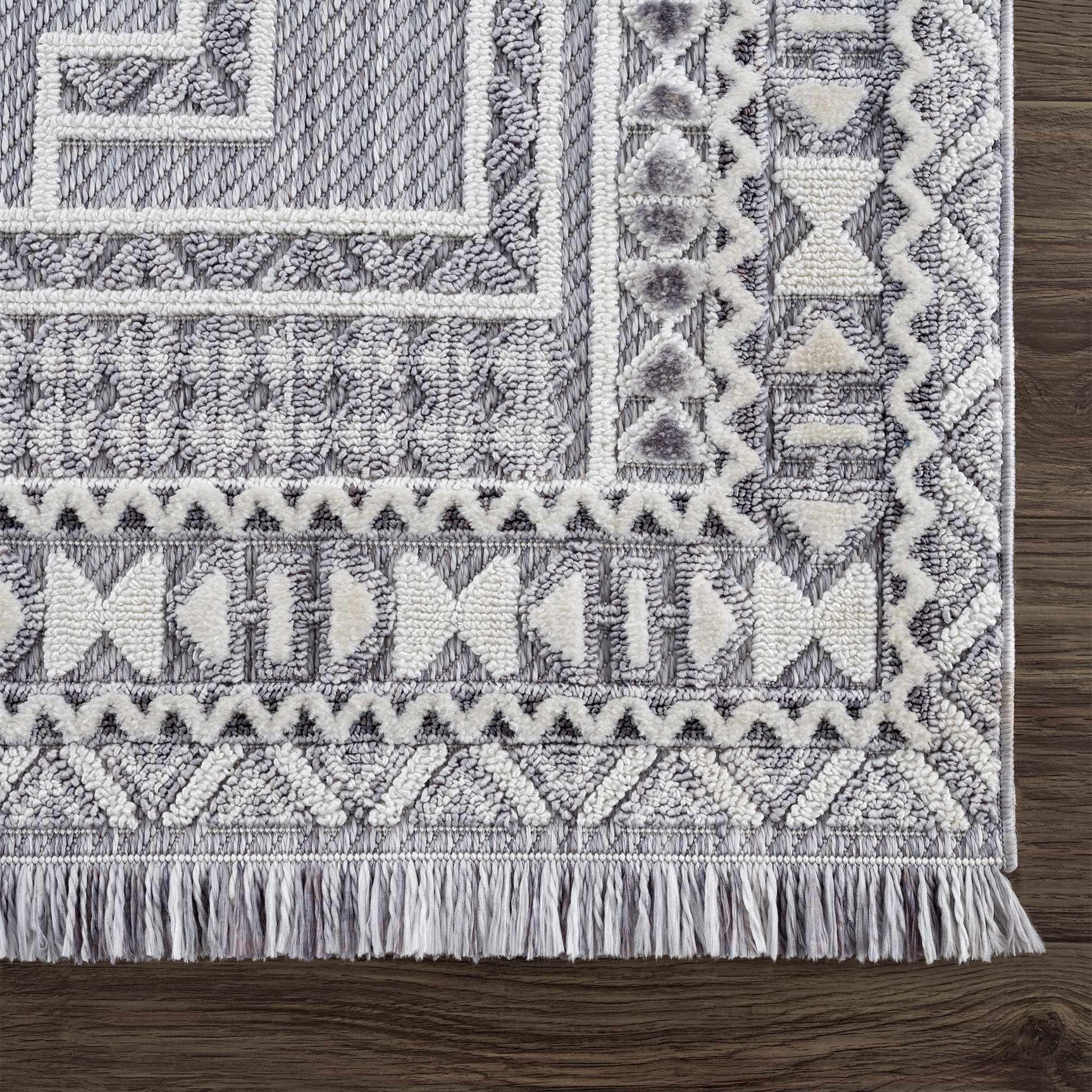 Charcoal Alya Textured Medallion Fringe Area Rug - Clearance - Ornate Home