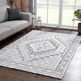 Charcoal Alya Textured Medallion Fringe Area Rug - Clearance - Ornate Home