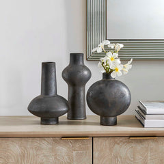 Charcoal Bloom Black/Gray Indoor-Outdoor Vases (Set of 3) - Ornate Home