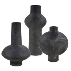 Charcoal Bloom Black/Gray Indoor-Outdoor Vases (Set of 3) - Ornate Home
