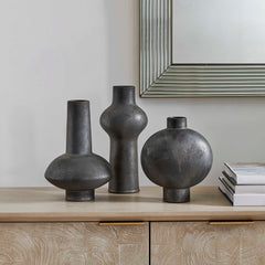 Charcoal Bloom Black/Gray Indoor-Outdoor Vases (Set of 3) - Ornate Home
