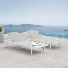 Charleston White/Gray Outdoor Patio Aluminum Chaise Lounge Chair (Set of 2) - Ornate Home