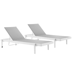 Charleston White/Gray Outdoor Patio Aluminum Chaise Lounge Chair (Set of 2) - Ornate Home