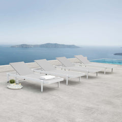 Charleston White/Gray Outdoor Patio Aluminum Chaise Lounge Chair (Set of 4) - Ornate Home