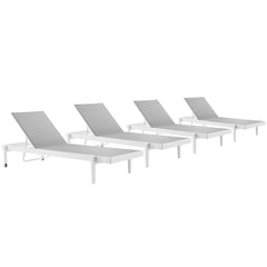 Charleston White/Gray Outdoor Patio Aluminum Chaise Lounge Chair (Set of 4) - Ornate Home