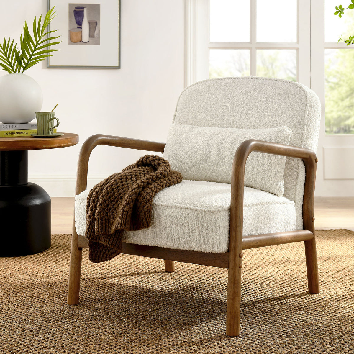 Charlie Ivory Boucle Upholstered Armchair - Ornate Home