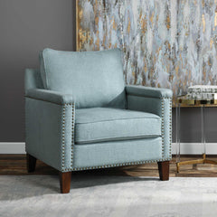 Charlotta Blue/Brass/Woodtone Sea Mist Accent Chair - Ornate Home