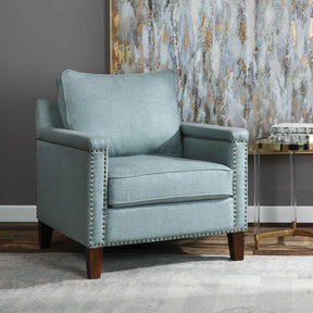 Charlotta Blue/Brass/Woodtone Sea Mist Accent Chair - Ornate Home