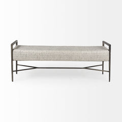 Charlotte Gray/Antique Nickel Herringbone Fabric Seat Bench - Ornate Home