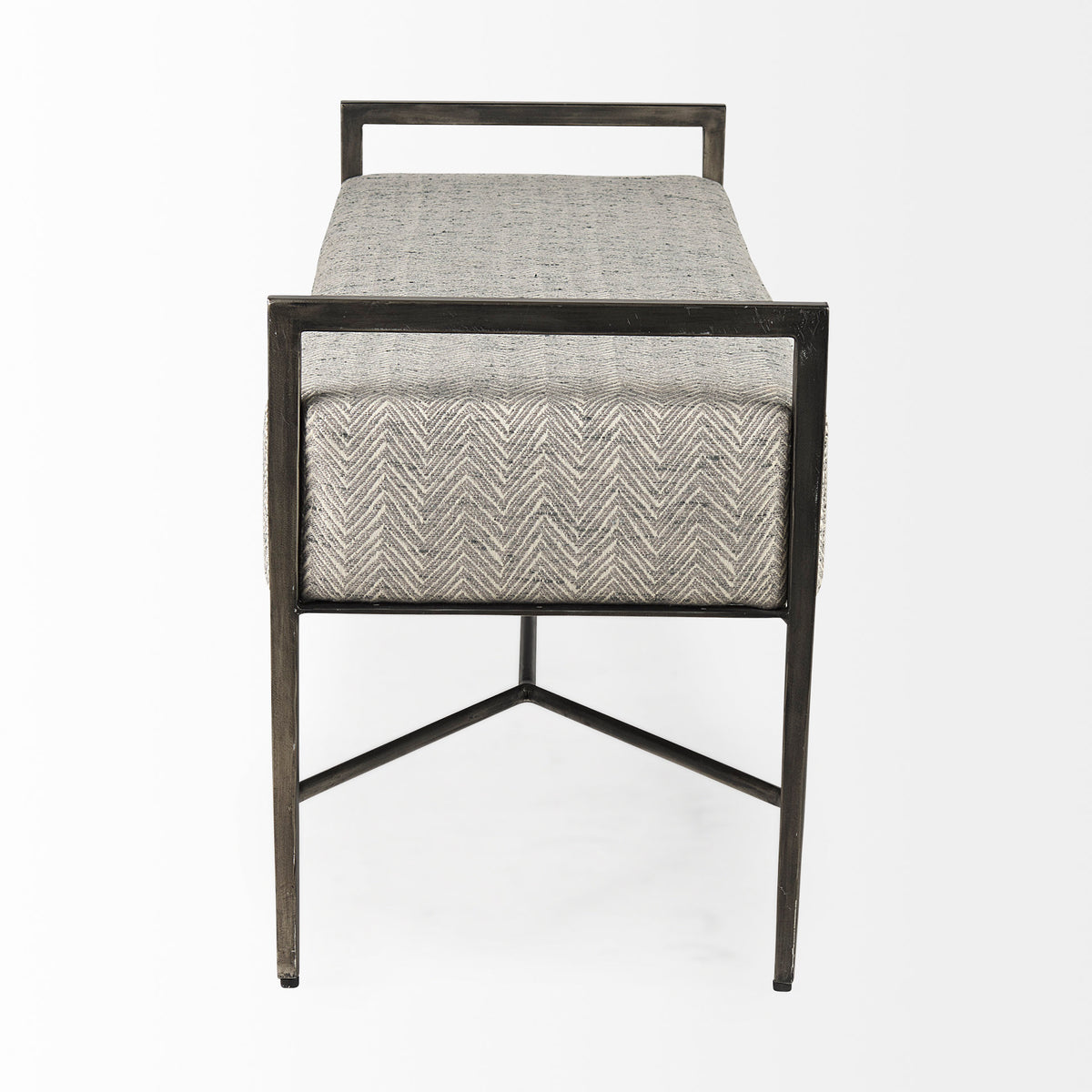 Charlotte Gray/Antique Nickel Herringbone Fabric Seat Bench - Ornate Home