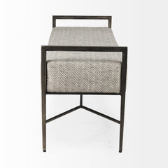 Charlotte Gray/Antique Nickel Herringbone Fabric Seat Bench - Ornate Home
