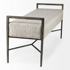 Charlotte Gray/Antique Nickel Herringbone Fabric Seat Bench - Ornate Home