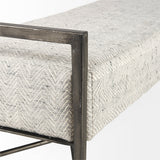 Charlotte Gray/Antique Nickel Herringbone Fabric Seat Bench - Ornate Home