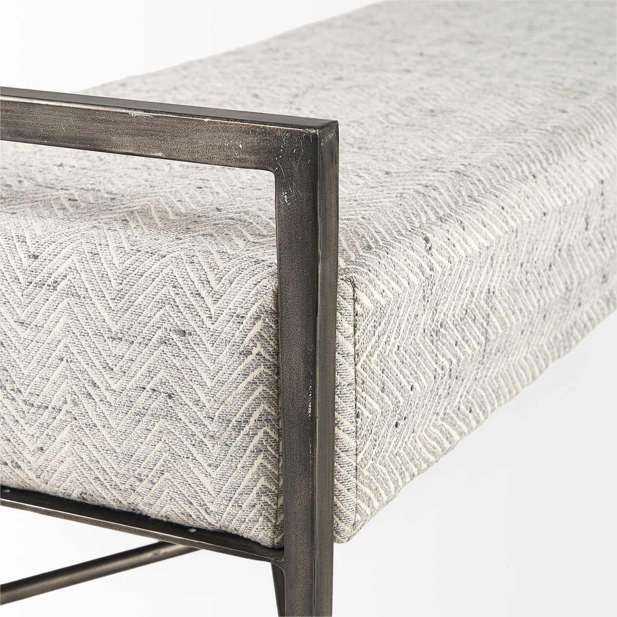 Charlotte Gray/Antique Nickel Herringbone Fabric Seat Bench - Ornate Home