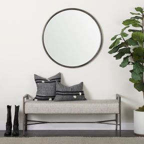 Charlotte Gray/Antique Nickel Herringbone Fabric Seat Bench - Ornate Home