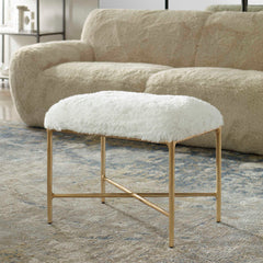 Charmed Gold/White Sheepskin Small Bench - Ornate Home