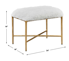 Charmed Gold/White Sheepskin Small Bench - Ornate Home