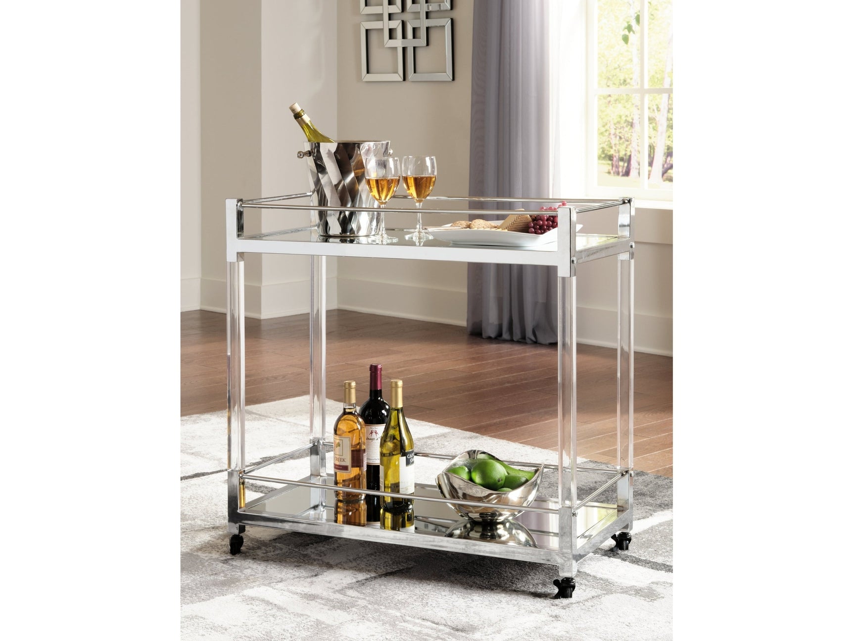 Chaseton Clear/Silver Finish Bar Cart - Ornate Home